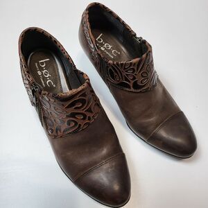 BOC Born Concept Misha Ankle Booties Embossed Leather Women 6.5 Brown Side Zip